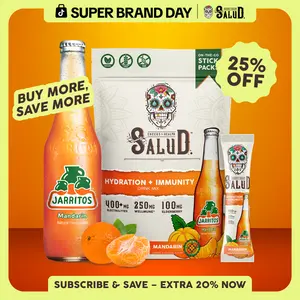 Salud x Jarritos 2-in-1 [Hydration + Immunity - Mandarin] Electrolytes, Immune Support, Dairy & Soy Free - 400mg Electrolytes, 250mg Wellmune, 100mg Elderberry - Healthcare, Vitamin (15 Servings), Coconut, Sugar