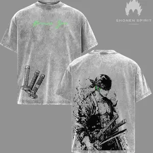 Roronoa Zoro T-Shirt, Onee Piiecee Anime Tee, Three Sword Style Shirt, Santoryu Graphic Top, Vintage Washed Streetwear, Green Aesthetic Design, Wano Arc Zoro Tee, Oversized Unisex Outfit BYR