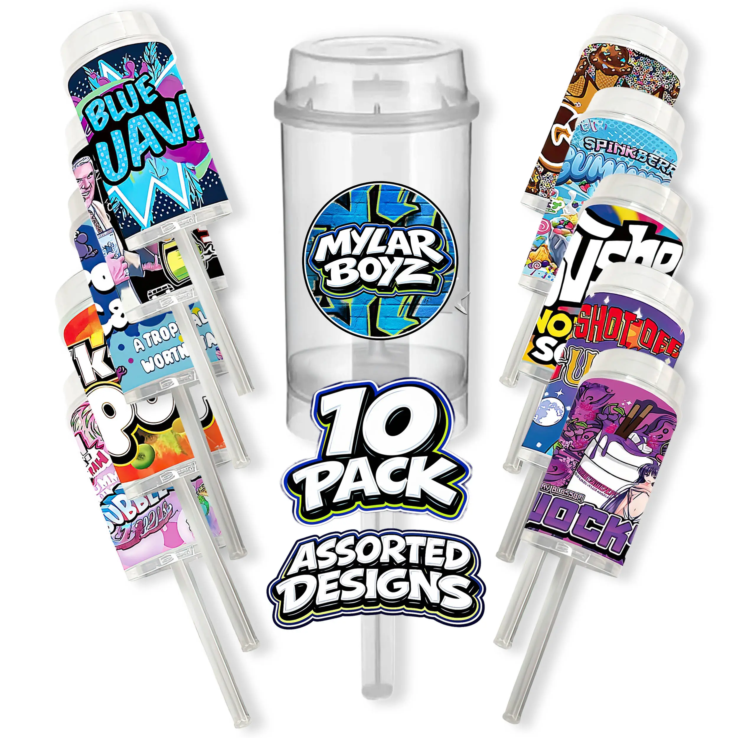 10 Pack Push Up (1.5nx 3.5n) Plastic Packaging Containers – Assorted Designs