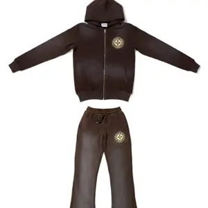 Acid wash brown sweat suit