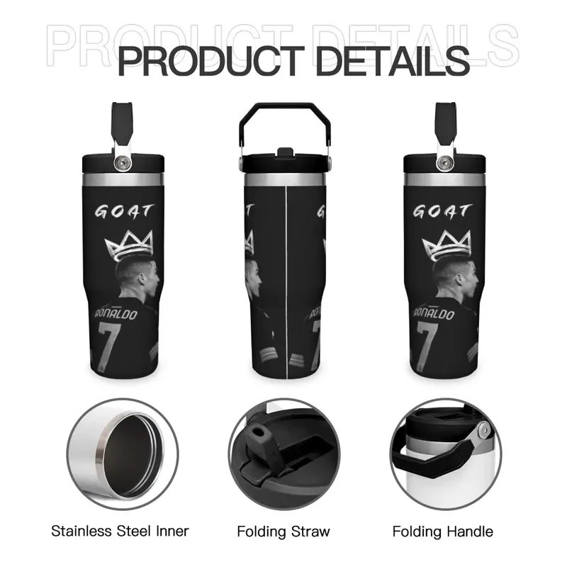 30oz CR7 Football Themed Vacuum Insulated Tumbler - Stainless Steel Insulated Travel Drinkware with Detachable Lid, Durable Thermos, Portable Water Bottle for Adults' Daily On-the-Go Use, Ideal Boyfriend Gift (cr7-1, Soccer, Fits Shakes & Tea)