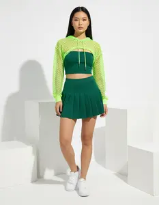 misslulupop Mesh Cropped Hooded Top - Summer Lightweight Breathable Open-Weave Design for Street-Style Vibes & Festival Looks