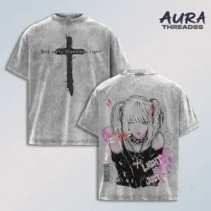 Misa Amane – Death Note Anime Washed T-Shirt Vintage Graphic Tee Dark Kawaii Streetwear, Harajuku Gothic Aesthetic Oversized Faded Black Shirt, Grunge Style Otaku Unisex Apparel