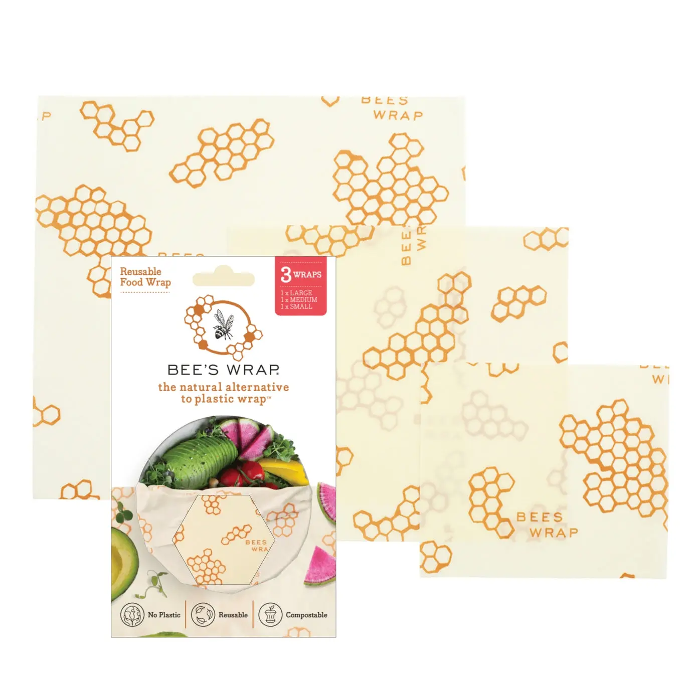 Reusable Beeswax Wraps Assorted Sizes (3 Pack)