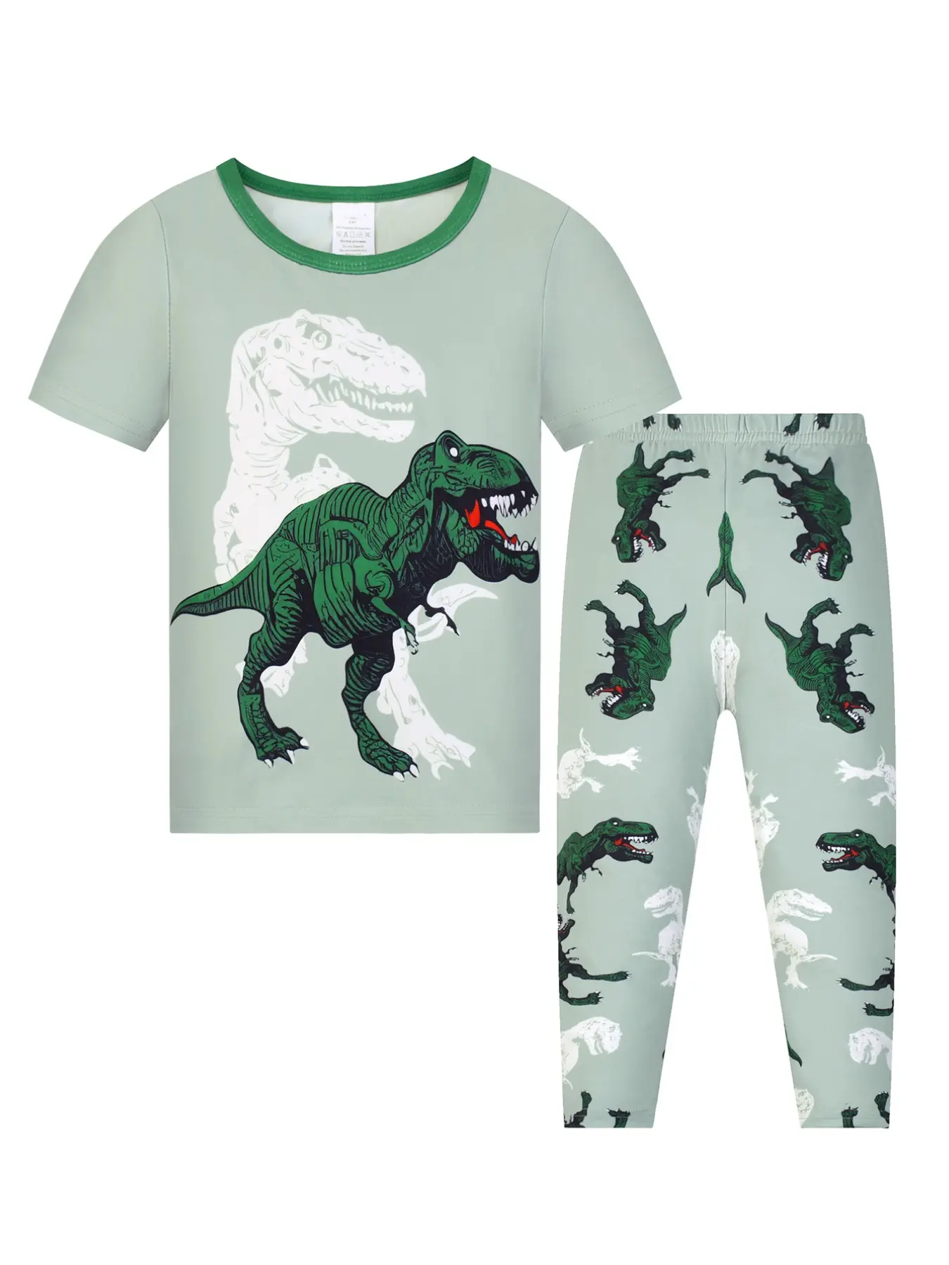 Boys' Round Neck Short Sleeve Long Pants Sleepwear for Summer Two-Piece Set, Dinosaur Digital Print, Soft Skin-Friendly Breathable, Casual Home Wear, Print Pajama Set