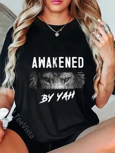 100% Cotton Awakened By Yah Hebrew Israelite Lion of Judah Jewish T-Shirt
