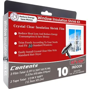10-Window Shrink Film Window Insulation kit（62-Inch x 420-Inch），Insulating Film Window Kit Keeps Cold Air Out and Warm Air in (10 Windows)