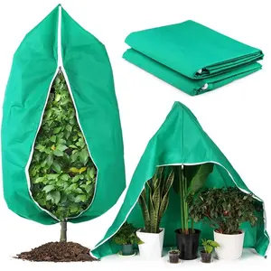 4-Pack Plant Frost Protection Covers with Zipper Drawstring for Shrub and Tree Jackets Outdoor Winter Freeze and Animal Protection 31.5 x 47.3 Green Grow Tent