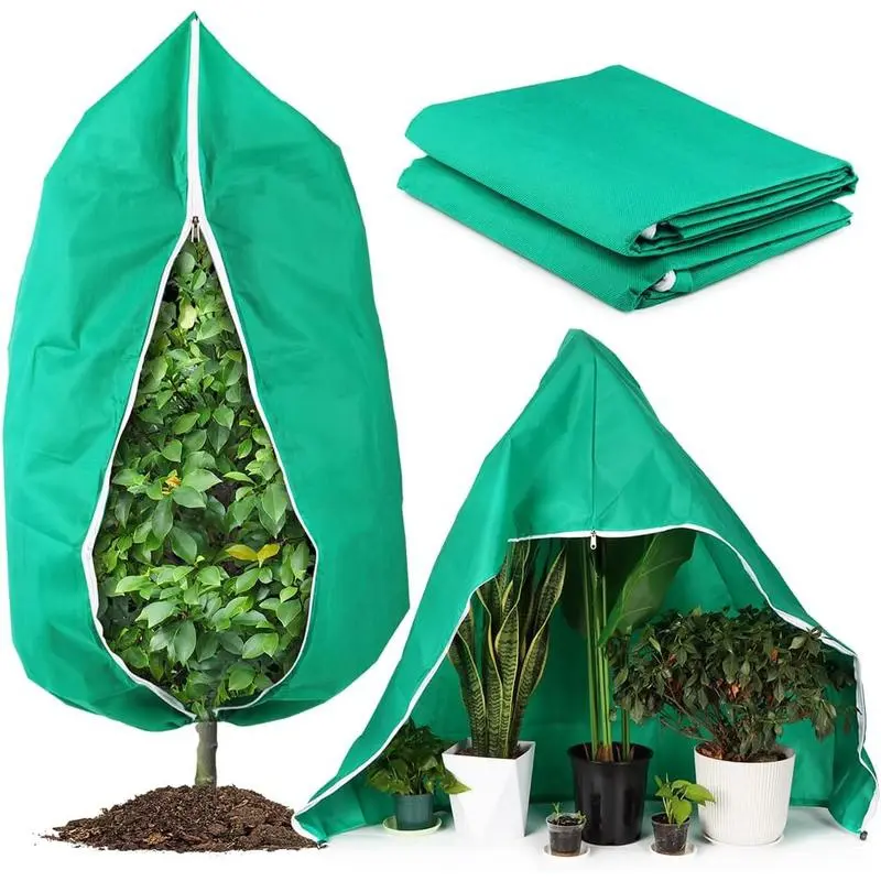 4-Pack Plant Frost Protection Covers with Zipper & Drawstring, 31.5" x 47.3" Green Shrub & Tree Jackets for Outdoor Winter Freeze & Animal Protection, Garden Plant Care Supplies, Freeze Protection