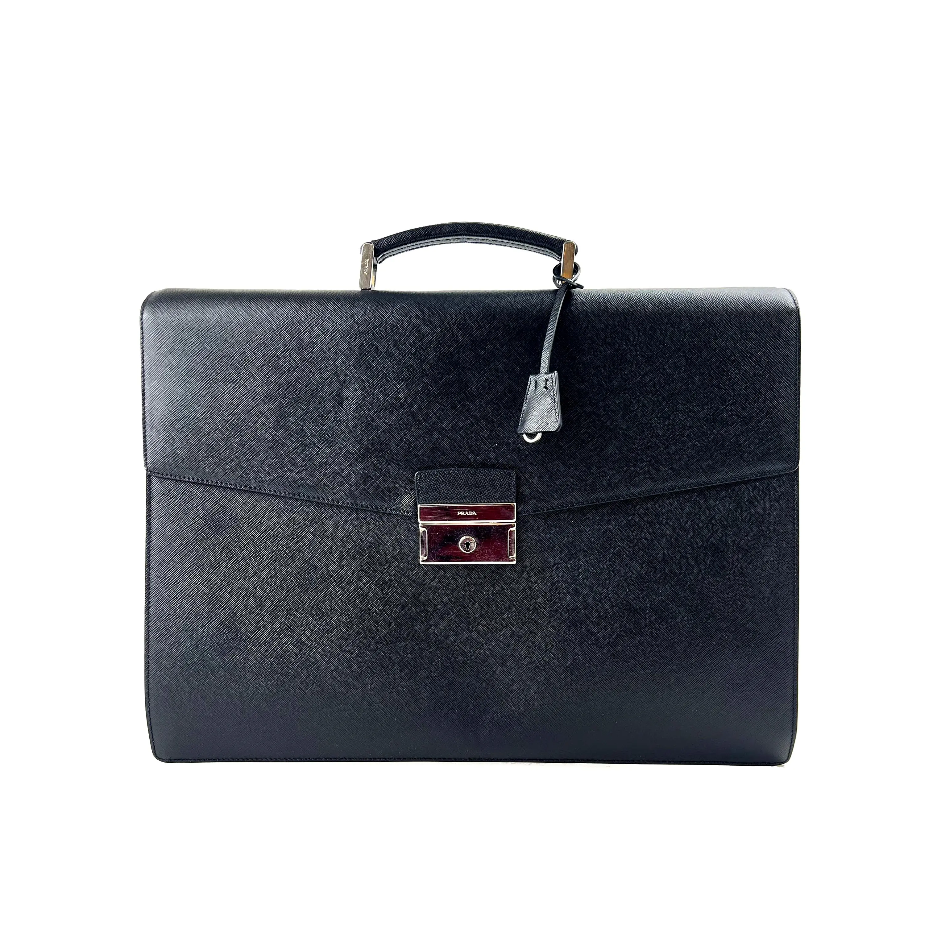 Pre-owned PRADA Cowhide Leather Briefcase Saffiano Lux Leather Business Top Handle Document Bag SH33