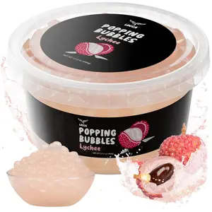 Lychee Popping Boba Pearls, Premium Boba Popping Pearls with Real Fruit Juice Bursting Boba Pearls Popping Bubbles Instant Tapioca Pearls Jelly for Bubble Tea Kit Boba Tea Kit for Kids (1 Pack x 17oz)