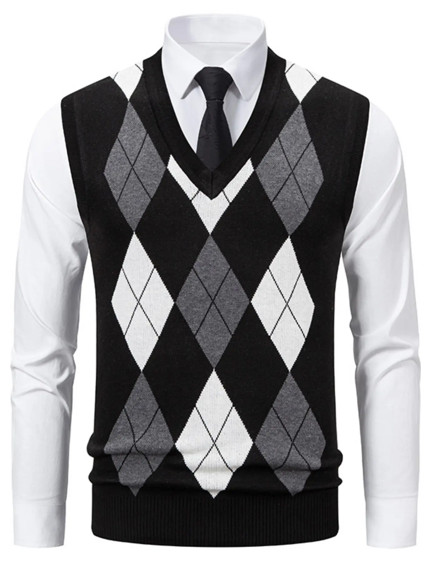 New Spring & Fall Fashion Casual Men's Knit Sweater, Colorblock H-Type Sleeveless Fitted Vest, Daily Commute Wearable Jacket, Menswear