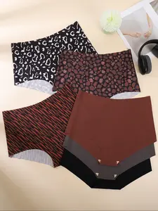 Women's Leopard Print Panties Set, Breathable Quick-Dry Underwear, Seamless Fitted Design, All-Season Wear, Casual Style, Soft Comfy Panties