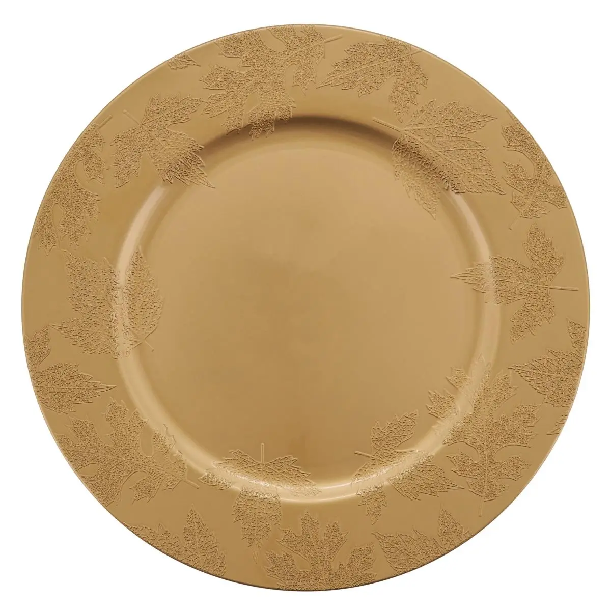 SARO Round Shape Charger Plates with Fall Leaf Motif - 4-Piece Set for Table Setting, Four Plates