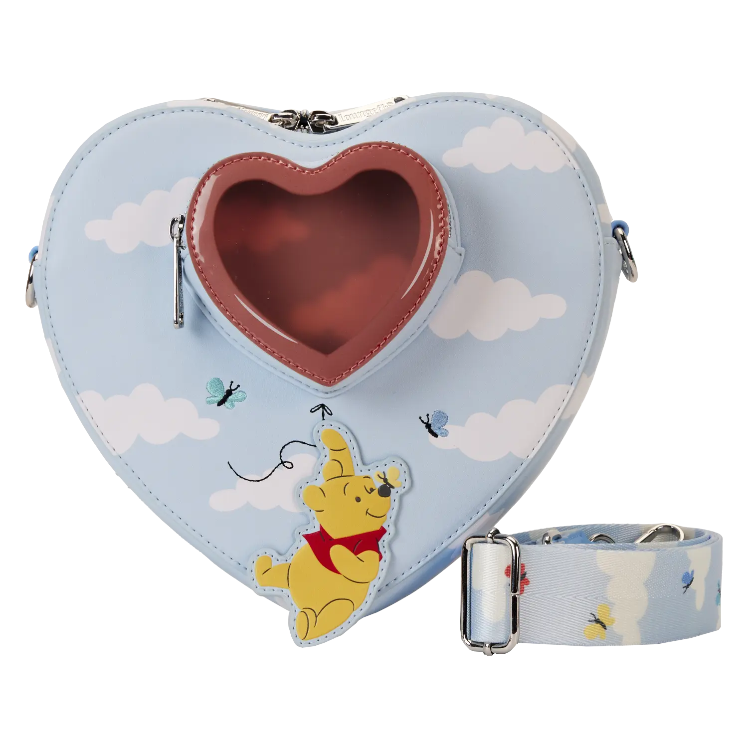 Loungefly Women's Winnie the Pooh & Friends Heart Figural Crossbody Bag, Casual Style, Crossbody Zipper Purse, Adjustable Strap Customizes Your Fit, Sturdy Silver Hardware Feels Reliable, Casual Crossbody Bags