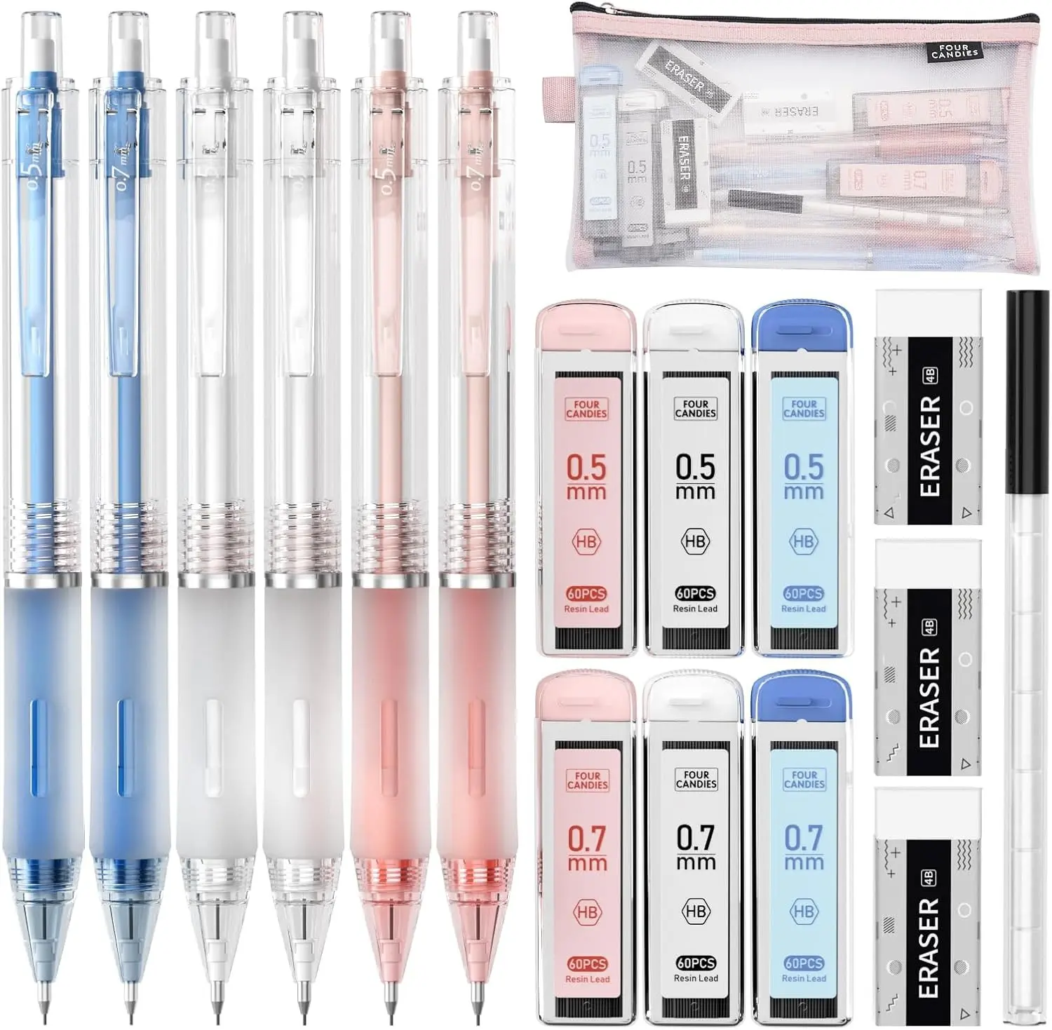 Four Candies Cute Mechanical Pencil Set, 6-Pack 0.5/0.7mm