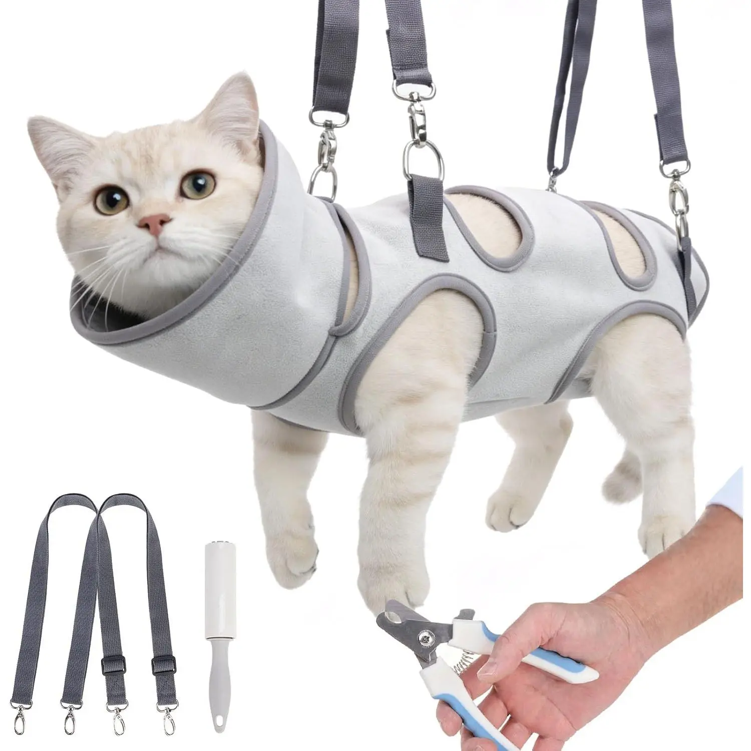 BEAUTYZOO Cat Grooming Hammock Harness for Cats Small Dogs-Self-Adherent Wrap Cat Holder for Cutting Nails,Cat Hammock with Cone Collar Soft to Stop Licking,Dog Hanging Sling Restraint Bag Cat Brushes