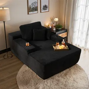 HOOOWOOO HUGE Boneless Chaise Lounge Upholstered Sofa Bed with Throw Pillows, Deep Seat, Soft Plush Corduroy, No Assembly, Indoor Sleeper