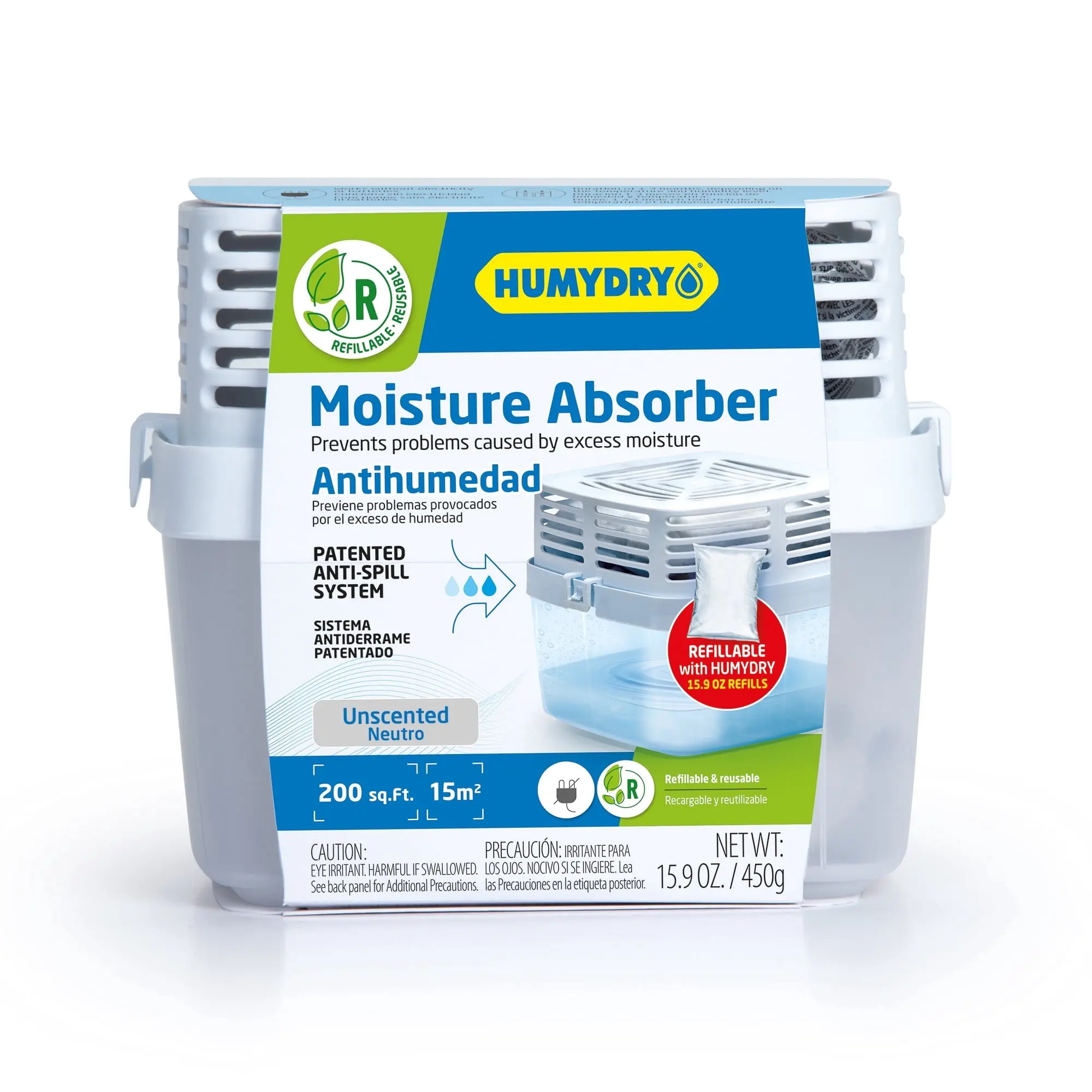 Humydry Moisture Absorber Dehumidifier Premium Device for Home, 1 Device of 15.9 Oz With 1 Pre-Measured Refill, Unscented Humidity Absorber For Bedrooms, Bathrooms and Medium Enclosed Spaces