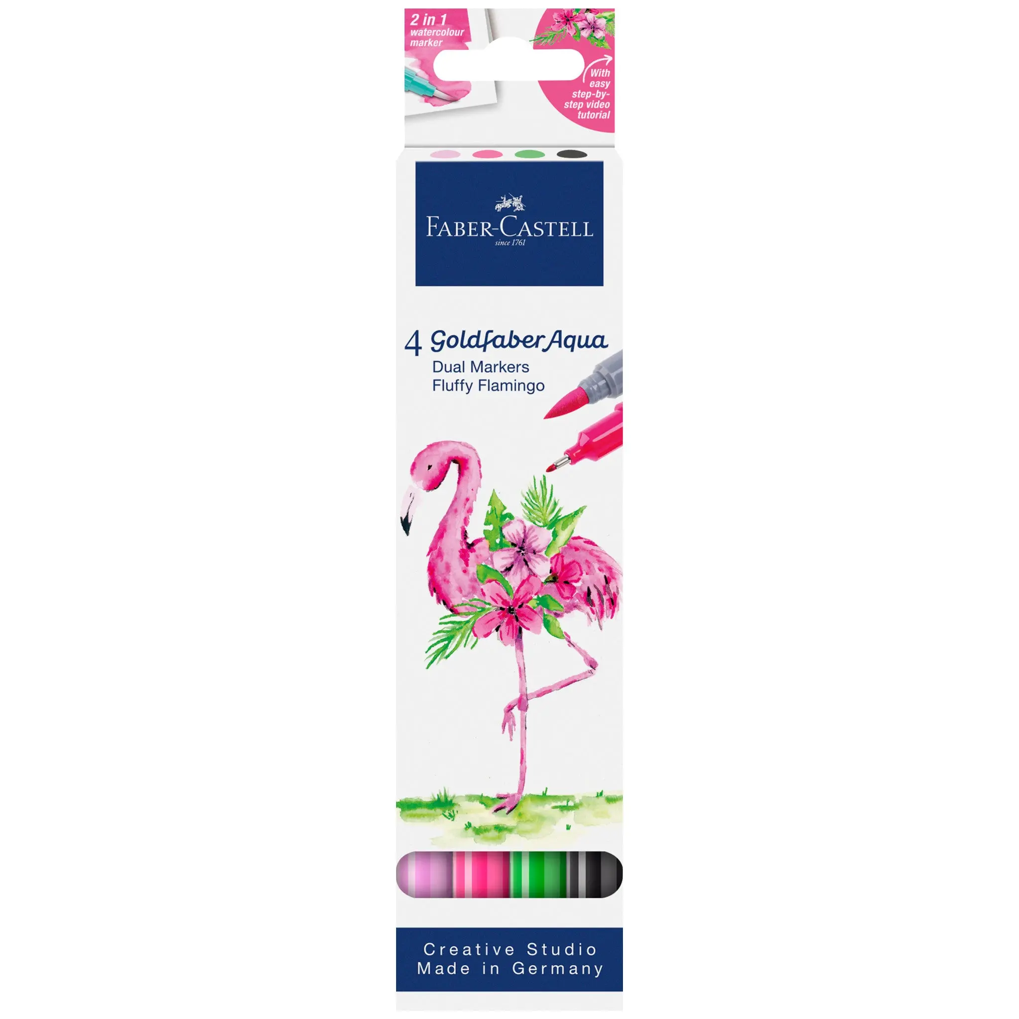 Tropical Escapes Goldfaber Aqua Markers - Pink Flamingo, 4ct, #FC164507, 100% Post-Consumer Recycled Plastic, Multiple Tips Outline Pen with Non-Smudging Ink for Markers & Highlighters