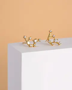925 Sterling Silver Constellation Post Earrings for Women, 18K Gold Plated Zodiac Stud Earrings, Personalized Horoscope Celestial Jewelry Birthday Christmas Gifts for Women Wife Girlfriend
