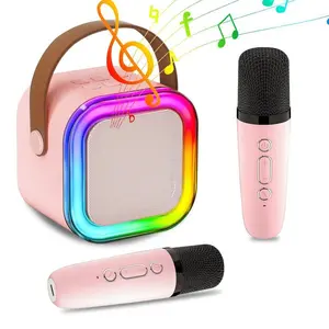 Karaoke Machine Toy Multifunction Portable Karaoke Machine With 2 Wireless Microphone, 1 Set LED Light Karaoke Singing Speaker, Creative Birthday And Holiday Gift