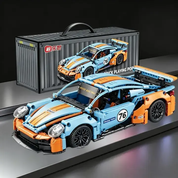 Limited Edition 1:14 RC 911 Supercar Block Kit – 1000+ Piece Build, Dual Motors with LED Light Effects, 2.4GHz Remote Control + Acrylic Display Case – 911-Inspired Design, Perfect Gift for Kids & Collectors Holiday Gift, Collector Set, Model Car Kit