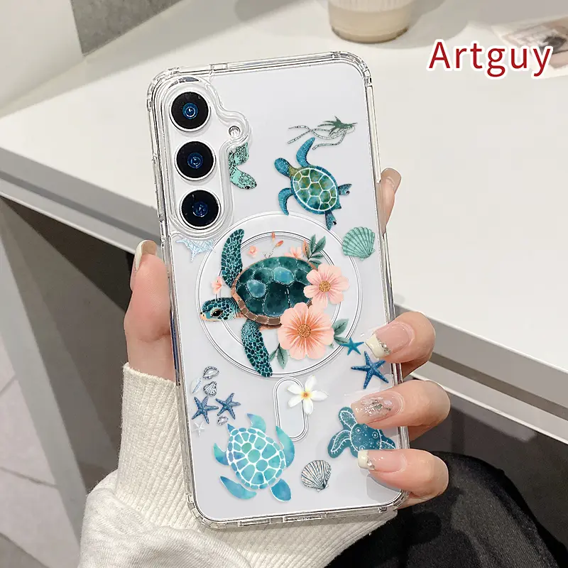 Sea - turtle Fantasy Pattern Magnetic Phone Case Compatible with  Samsung Galaxy S26 Edge S23 Ultra S24 Plus FE S25 S22+ Anti-Yellowing Shockproof Lightweight Transparent Acrylic Large Hole Soft Cover Supports Wireless Charging