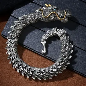Men's Vintage Viking Dragon Bone Scale Link Bracelet Stainless Steel Punk Bangle Hip Hop Punk Bracelet Gift-8.'