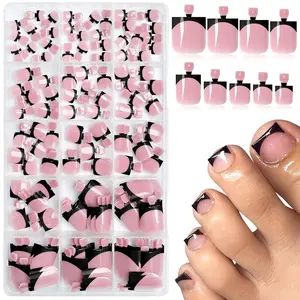 2-Set Nude French Short Box-Toe Press On Toenails Kit - Sweet Square Patch Stickers, Complete Coverage, Multi-Style Glossy Pink Fake Toenails, Elegant Artistic Wearable Nail Art Set, Press On Nails