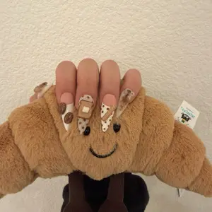 Jelly Cat Bakery Handmade Press On Nails DOES NOT INCLUDE JELLY CAT ONLY NAILS. with Adorable Croissant Design and Polka Dot Accents for Stylish Manicure