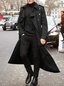 Men's Long Sleeve Longline Trench Coat