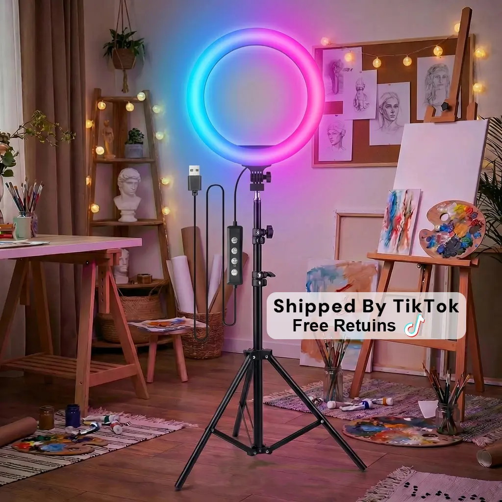 10-Inch RGB Ring Light with 110cm Metal Stand - Complete Filming Setup Kit for Most Smartphones, YouTube Videos, Professional Live Streaming #moodlighting