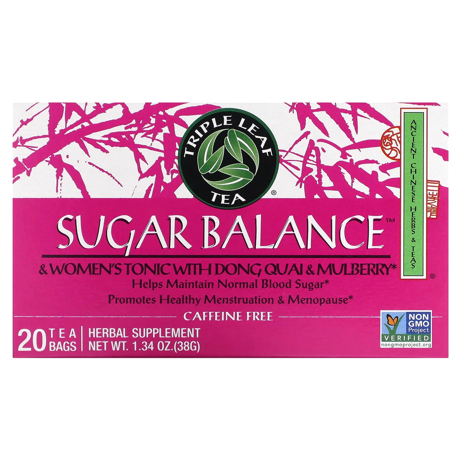 Triple Leaf Tea Sugar Balance, & Women's Tonic with Dong Quai & Mulberry, Caffeine-Free, 20 Tea Bags, 1.34 oz (38 g)