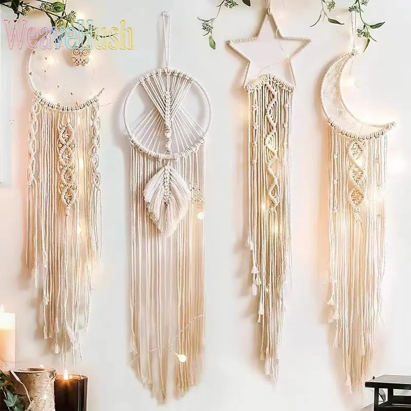 Hangable Bohemian Bag Hanger - Handmade Woven Tapestry Dream Catcher Design, Star & Moon Elements, Soft Cloth, Stainless Steel, Exquisite Craft, Indoors Bedroom Living Room Decor, Luggage & Bag Accessory, Home Decor, Aesthetic Home Decor