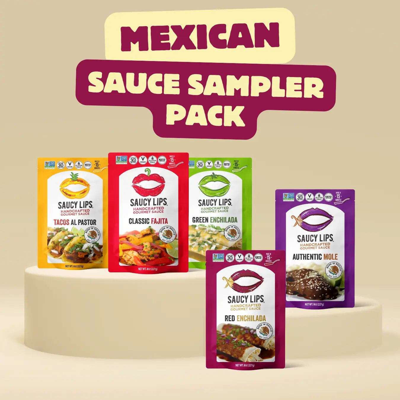 Saucy Lips Authentic Mexican Sauce Sampler (5 Pack), Traditional Flavors and Spices Blend, Perfect for Meats and Veggies, Easy Meals in Minutes Perfume Sambal