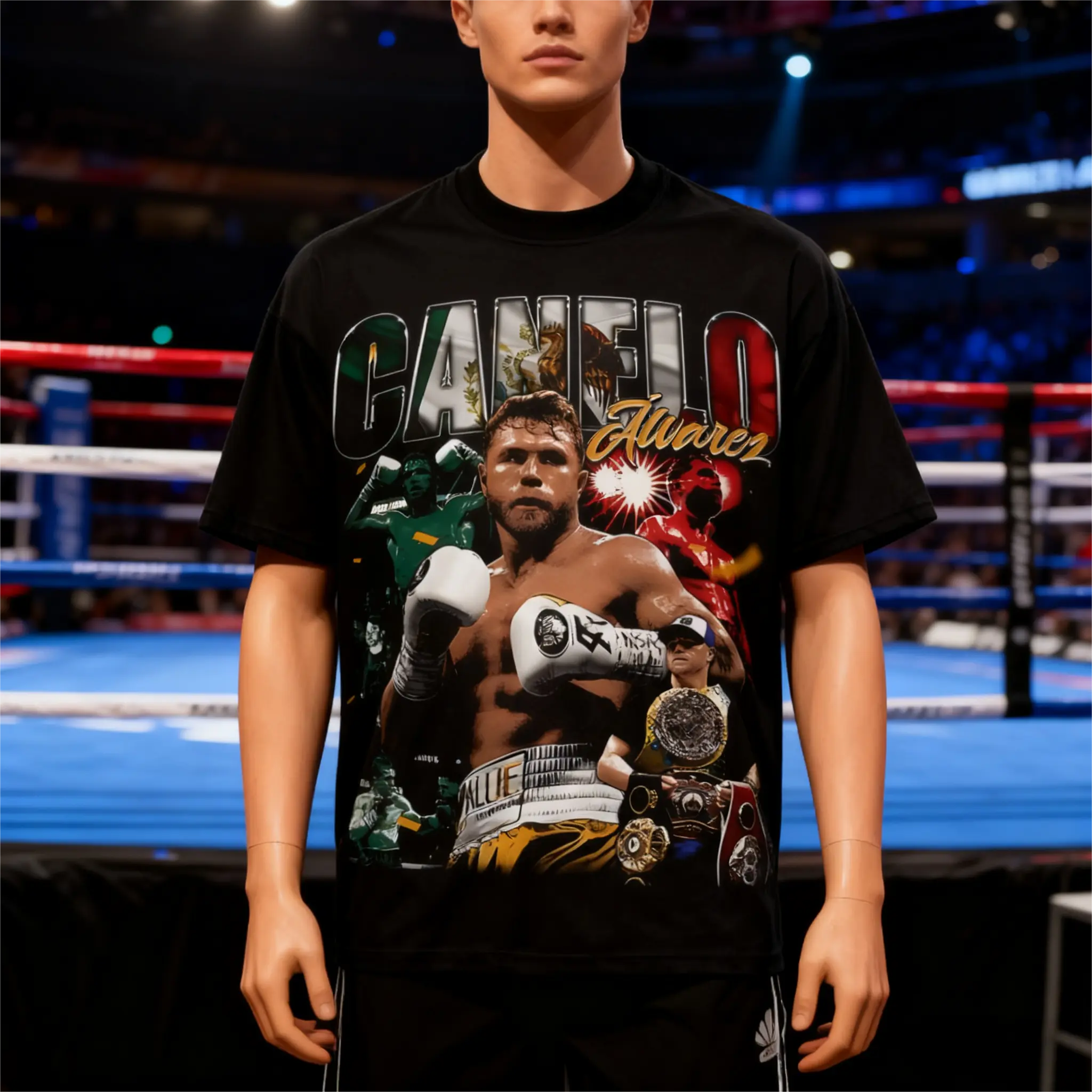 Men's T-Shirt, Retro Boxing Graphic Print 100% Cotton, Shortsleeve Round Neck Casual Wear Clothing for Fight Night