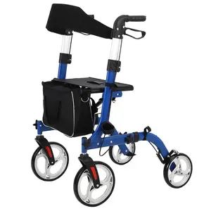 Walker for Seniors, Rollator Walker with Seat, 12" Rubber Wheels All Terrain Rollator Chair, Lightweight Aluminum Walkers with Backrest, Outdoor Rolling Walker Foldable Adjustable Height for Seniors