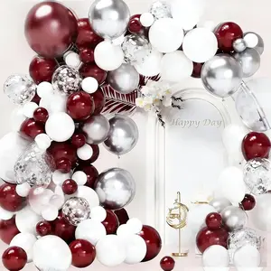 Graduation Party Decorations Maroon White 2026/Graduation Decorations Maroon/Burgundy Balloon Arch Kit/Burgundy White Silver Confetti Balloons 134pcs/Birthday Wedding Bachelorette Party Decor