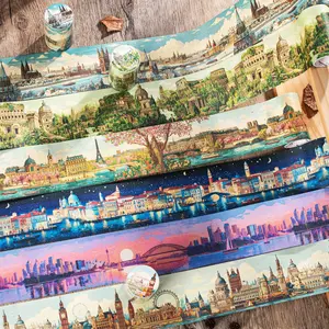 European Traveler Series Paper Tape Roll/bag, Handmade Decorative Stickers for Journals & Water Bottles, Multi-Scene Art Supplies, Sticker Sheets