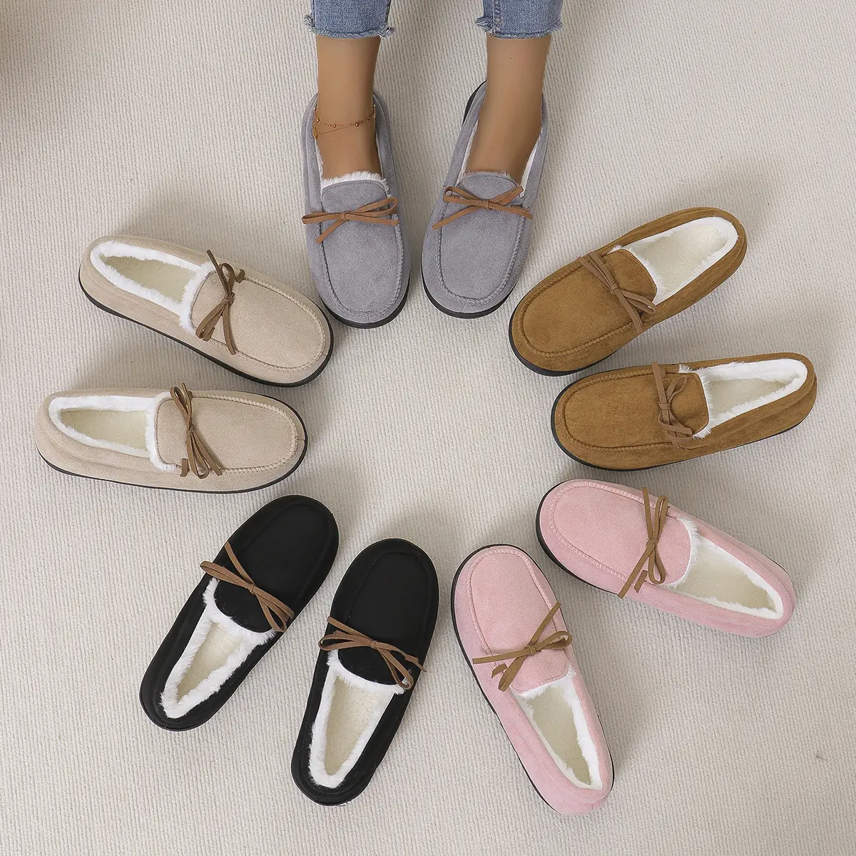 Women's Casual Moccasin Loafers, Cute Round Toe Faux Suede Flats with a Plush Fur Lining, Memory Foam & Anti-Slip Rubber Sole for Indoor Outdoor Wear, No, Chic, Mother's Day, Elegant, Slip On, Ankle