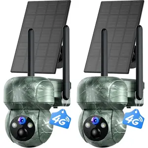 2Pack 4G LTE Cellular Trail Camera Solar: 2K Game Cameras Built-in SIM Card Hunting Cameras Wireless Battery with PTZ 360°   Live View & Playback Color Night Vision Motion Activated IP66 for Wildlife
