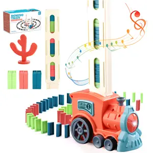 Domino train, children's educational early education, pushing down building blocks, automatically putting on brand cars, baby toy cars, boys and girls.