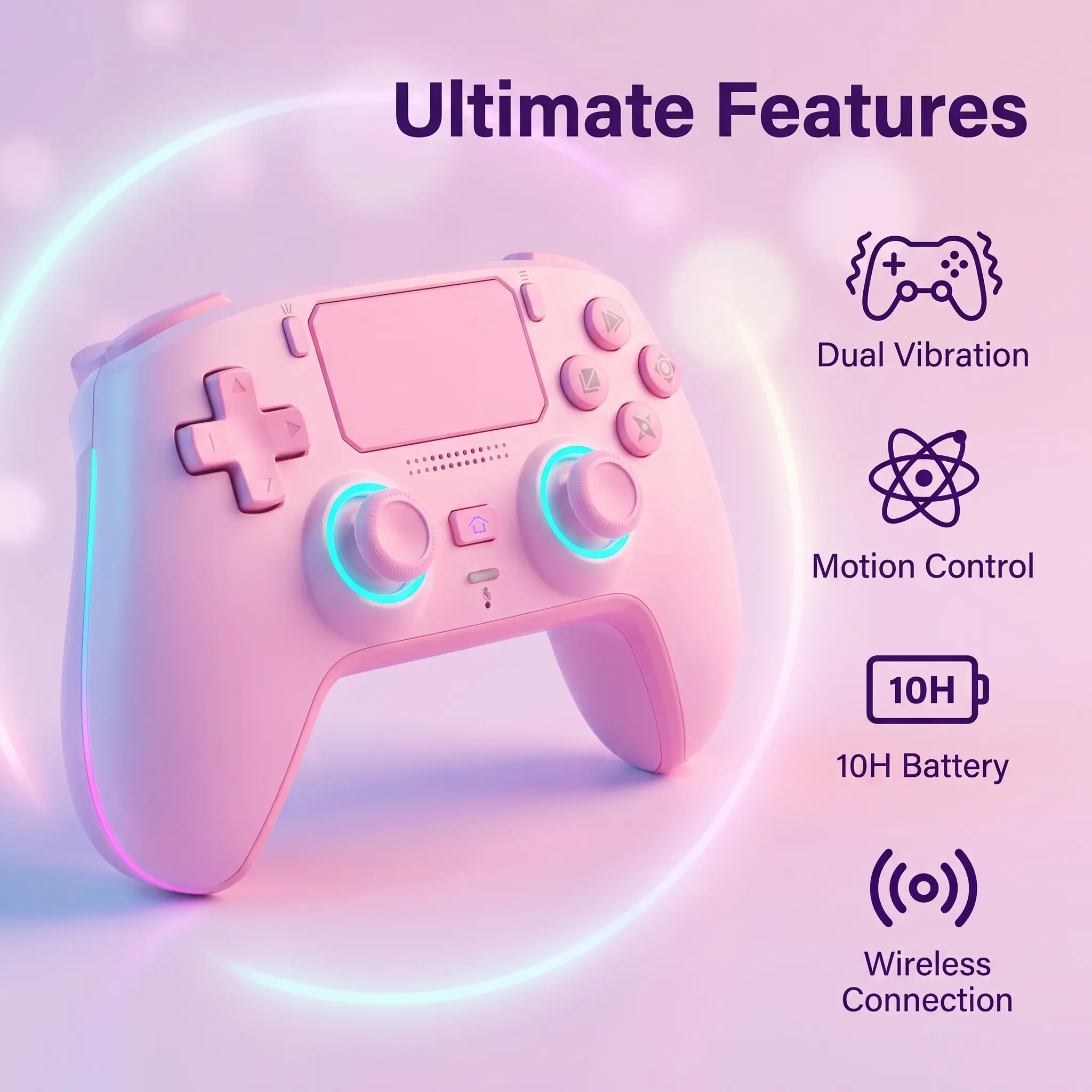 RGB Wireless Gaming Controller, Bluetooth 5.2 Gamepad for PS4 / PS3, Steam,PC,7-Color RGB Lighting, Hall Effect Anti-Drift Joysticks, Turbo Rapid Fire, Programmable Back Buttons, 1000mAh Rechargeable Battery, 3.5mm Audio Jack — NOT COMPATIBLE WITH PS5