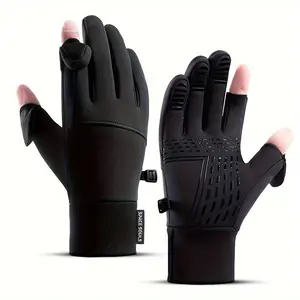 Men's Winter Windproof Touchscreen Gloves for Outdoor Sports, Fishing, Cycling, Golfing, Running, Hiking, Skiing - Unisex Flip-Top Double-Finger Fleece-Lined Cold Protection Gloves