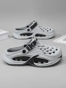 Men's Mecha-Style Thick-Soled Two-Way Clogs, Adjustable Breathable Non-Slip Closed-Toe Slides, Summer Soft-Soled Beach Shoes for Indoor & Outdoor Wear