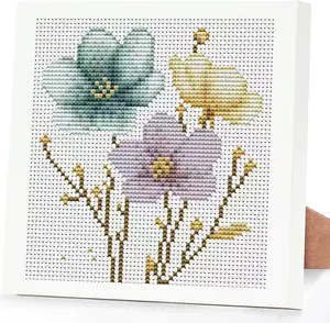 Cross Stitch Kits for Adults Beginners,Flowers Cross Stitch Kits with Framed,Embroidery Kit for Beginners,Partial Floral 11CT Cross-Stitch Arts and Crafts for Adults 7x7inch