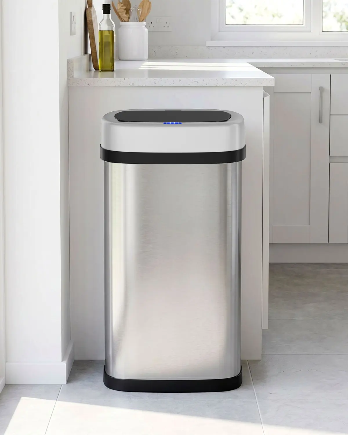 Arlopu 13.2/15.6/18.5Gallon (50/60/70L) Large Motion Sensor Trash Can,  Automatic Touchless Garbage Bin with Soft-Close Lid, Stainless Steel, Wave or Touch to Open, Black/Silver/White