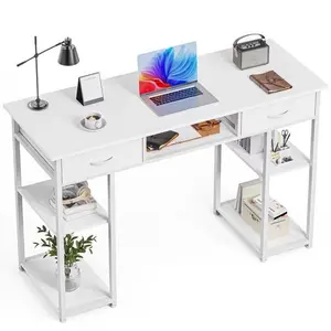 Small Desk with Fabric Drawers & Storage Shelves, 48 Inch Computer Desk Modern Writing Desk Study Table for Home Office