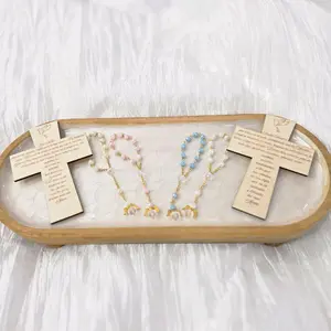 Wooden Cross with Our Lord Prayer English or Spanish 3.5x5 Inches Finger Rosary for Communion Baptism Confirmation